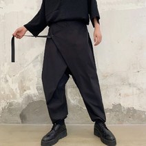 남성 긴 바지 리본 캐 주 얼 흑 십자 일식 남성 슬랙 스 길거리 힙 합 고 딕 펑 크 후궁 긴 바지 패션 청년 붐