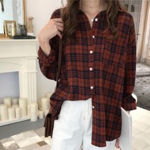 여성 루즈핏 체크 면 남방셔츠 2컬러 봄 가을 겨울