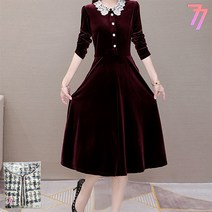 77우먼스 여성 럭셔리벨벳원피스 루즈핏 편안한 빅사이즈 무지 롱 데이트룩 데일리룩 사계절용 원피스 이월 이월상품 럭셔리 벨벳 원피스 [리현커머스]