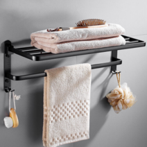알뜰살림 프리미엄 무타공 수건걸이 2종, 선반형 2단 수건걸이, 블랙 59cm