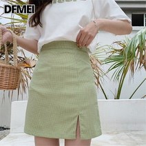 DFMEI 단품/세트스커트 여름 체크 스커트 스커트 스커트 패션 셔츠 티 투피스