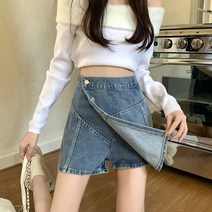 여성 봄여름 캐주얼 슈퍼숏 A라인 데님 치마바지