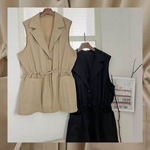 더블카라 허리끈 포켓 면 테일러드 레이어드 하프조끼 GM