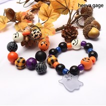 히야가게 할로윈 우드볼 비즈 원형 볼 비즈공예 핸드폰 손목 스트랩 왕 나무 원목구슬 만들기 재료, F.퍼플 체크무늬(5개)