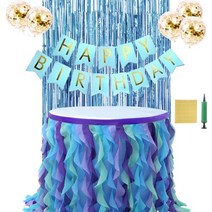 오픈런 생일파티 테이블스커트 풍선 가랜드 올인원 세트, M, 웨이브마린