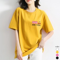 [오늘발송] 스타일아유 앵두 프린팅 면100% 오버핏 여성용 롱티 자체제작 반팔티 빅사이즈 반팔 티셔츠 4color[AYG6TS425A]