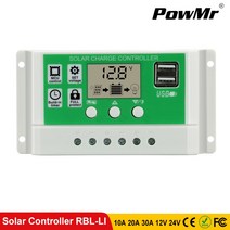 PowMr 30/20/10A 솔라 충전 컨트롤러 리튬 배터리 PWM 12v 24v 자동 LCD 디스플레이 듀얼 USB 솔라 레귤레이터 2020 핫|태양광 컨트롤러|, 단일, 1개, 20A