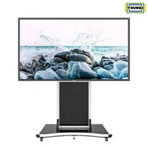 이동식대형tv거치대 65~98인치 전자칠판스탠드 삼성lg중소호환 YJMS-1W, 유리선반+로고추가형, 블랙