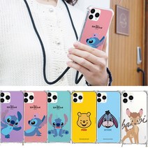 갤럭시A12 케이스 GF 디즈니 폰스트랩 핸드폰줄 목걸이 줄 곰돌이푸 스티치 밤비 SM-A125