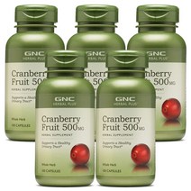 GNC 크랜베리 프루트 500mg 캡슐 글루텐 프리 무설탕, 100정, 5개
