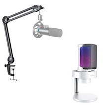 FIFINE 게이밍 USB 마이크 및 암 스탠드 라이브 스트리밍 회의 팟캐스트 비디오용 PC 컴퓨터 RGB 모니터링 헤드폰 잭 포함 조명 제어 MAC OS/Windows용(A8W+