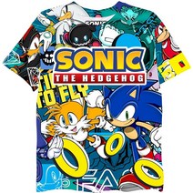 FREEZE Sonic The Hedgehog 남아용 반소매 티셔츠 - 올 오버 프린트 디자인 소닉 티 승화, 10-12
