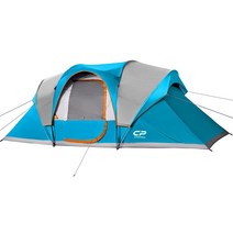 CAMPROS CP Tent 9인용 캠핑 텐트 상단 레인플라이가 있는 방수 방풍 가족 텐트 대형 메시 창 4개 방 칸막이 쉬운 설치 휴대용 가방 포함 - 블루, Sky Blue