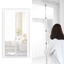현관 방충문 모기장 문 원터치 방문 붙이는 방충망 촘촘 자석 미세먼지 창문 필터 방진망, 원형자석 방충망 화이트 100x210cm