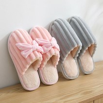 인트롤리 소프트 리본 겨울 털 슬리퍼 따뜻한 거실화, 핑크