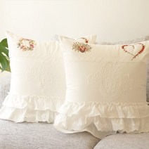 누홈 하트2단 레이스 사각쿠션(솜포함), 줄리엣리스(리스+하트)