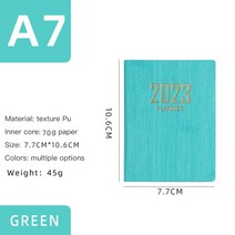 2023 A7 미니 노트북 365 일 휴대용 포켓 메모장 일일 주간 일정 플래너 문구 사무실 학교 용품, 02 Green