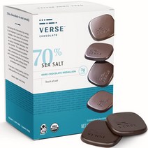 미국직구 Verse Sea Salt 다크 초콜릿 사각형 개별 포장 저설탕 비건 글루텐 프리 케토 자연유래 & 공정무역 코코아 70% 카카오 4.23온스 박스 (바다 소금 1박스), 상세참조, 수량