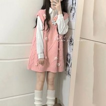 니트조끼 여제 학원 무드 러블리 장식 플라워 소프트 찰 스웨터 베스트 여성 셔츠 4990599329, 2XL