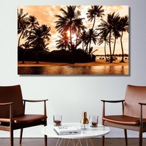 셀러허브 붉은 야자수 와이드 풍경 사진 그림 액자 30호 91x57cm, 캔버스액자(옆면검정)