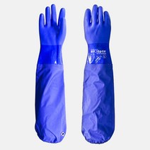 핸드맥스 어업 수산업 산업용 안전 토시형 장갑 PVC 코팅 308 블루그랩슬리브 60cm, L