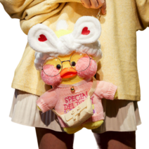PKTOYS DIY 큐티 오리인형 크로스백 뽀글이 토이 캐릭터 빵빵덕 오리 인형 숄더백 크리스마스 명절 선물, 어깨 가방 흰색 사랑 헤어 벨트 파우더 편지 스웨터, 흰 오리 어깨 가방