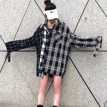 UP 반반 체크 오버핏 셔츠