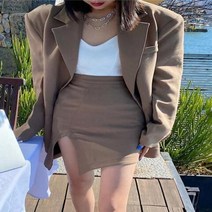 여성정장 오피스룩 투피스 여성 탑 티 오프숄더 세련된 피스 세트 긴 소매 블레이저 자켓
