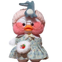 PKTOYS DIY 큐티 오리인형 크로스백 뽀글이 토이 캐릭터 빵빵덕 오리 인형 숄더백 크리스마스 명절 선물, 어깨 가방 공룡 헤어 벨트 그린 스커트 딸기, 흰 오리 어깨 가방