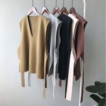 스타일아유 여성용 봄 브이넥 허리 스트랩 니트 조끼 풀오버 민소매 레이어드 베스트 (5color)