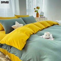 DFMEI 봄여름 순색 워싱 코튼 4종세트 무지 연마 이불시트 침구 쓰리피스 침대커버