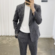 아도르클래식 심플 2컬러 보카시 체크 반밴딩 한여름 봄 가을 캐주얼 스판 정장 수트 세트