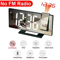 LED 디지털 프로젝션 알람 시계 전자 포함 FM 라디오 시간 프로젝터 침실 침대 머리맡 음소거, White on Black B