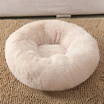 강아지침대 쇼파 방석 집 쿠션 쿨 푹신한 강아지 침대 편안한 도넛 라운드 개 켄넬 플러시 울트라 소프트 세탁 가능 애완 고양이 겨울 따뜻한 매트 소파, Apricot, L-Diameter 60cm