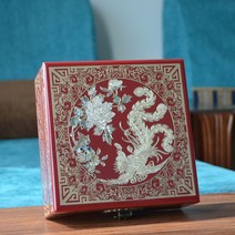 봉채함 부모님 선물 보관 보석 미니 혼수 봉황, 조홍 봉황이 모란 놀이를 하다.