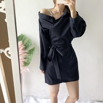 이바 체인 언발 오프숄더 셔츠 랩원피스