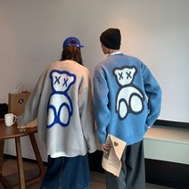 남성 브이넥 가디건 곰돌이 베이직 간절기 니트 커플