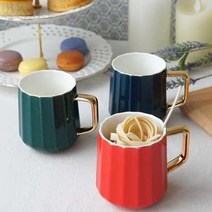 시둥마켓 +[시둥마켓]+_ 유리컵 가정용머그컵 커피컵 카페용머그컵 머그 라떼머그잔, 뉴 펜타 골드 머그컵 손잡이컵 머그잔 골드손잡이머그잔, 빈티지그린