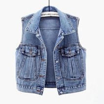 청조끼 베스트 데님 여성 여자 조끼 클래식 라펠 크롭 스타일 포켓 슬림한 진 블루 민 재킷