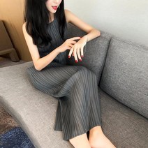 여자 주름 브라운넥 민소맨 원피스 빅사이즈 여름 롱원피스