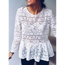 둥근카라블라우스 Boho 스타일 여름 느슨한 캐주얼 여성 화이트 레이스 쉬폰 프릴 자수 셔츠 탑스 femme blusas mujer