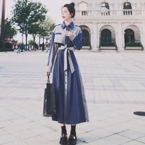 녕동 여성 긴팔 벨벳 롱 원피스 트렌치 원피스 하객원피스 긴팔 데일리 플레어 A라인 하객룩 간절기