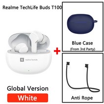 블루투스이어폰 넥밴드Realme-TechLife Buds T100 블루투스 5.3 AI ENC Ture 무선 헤드폰 긴 배터리 수명 T, 13 white n blue case
