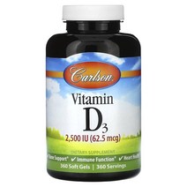 Carlson Carlson 비타민D3 62.5mcg(2 500IU) 소프트젤 360정, 3개