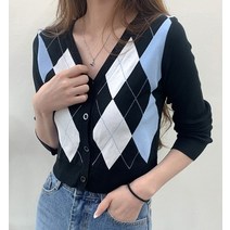 반해써 데일리추천 다이아몬드 니트 브이넥 아가일 긴팔 가디건 T_YW085
