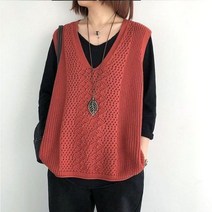 뜨개 조끼 레이스 엄마옷 손 60대 뷔스티에 레이어드 유넥 니트 꽃자수 미니 여성