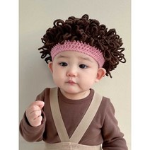 뽀글이가발 뽀글이 비니 파마머리 모자 촬영 소품, 양머리 빨간리본