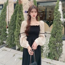 여성스런 배색 여리여리 데이트룩 원피스 플레어 스커트