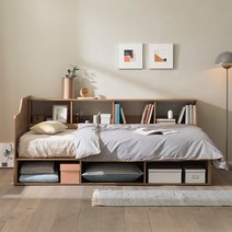 장인가구 하스 책장형 멀티수납침대S_매트별도, 내츄럴오크