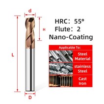 Tooleye HRC55 초경 엔드 밀 1 3 4 5 6 8 10 12mm Shank 2 플루트 밀링 커터 절삭 공구 CNC Maching Coating Flat Endmills, 1pc HRC55 2F, d3.5xD4x50L